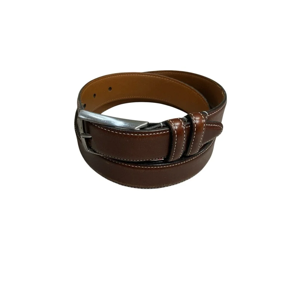 Nordstrom Men's Shop Brown Leather Belt – Size 46‎ Made in USA, Polished Buckle